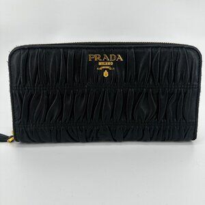 Prada Black Nappa Gaufre Zip Around Wallet